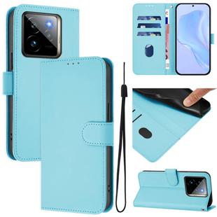 For Realme GT7 Pro 5G Skin Feel Solid Color Leather Phone Case with Lanyard(Sky Blue)