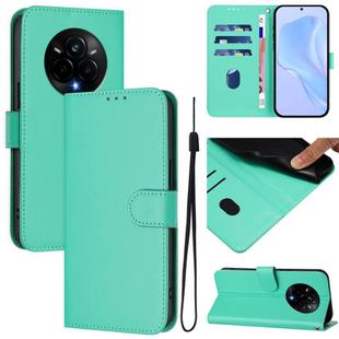 For Realme 14 Pro Skin Feel Solid Color Leather Phone Case with Lanyard(Green)