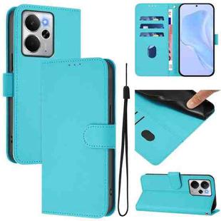 For Realme 14 5G / 14T 5G Global Skin Feel Solid Color Leather Phone Case with Lanyard(Lake Blue)