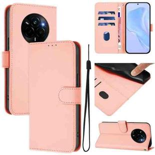 For Realme Narzo 80 Pro Skin Feel Solid Color Leather Phone Case with Lanyard(Pink)