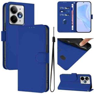For Realme Neo7 Turbo 5G Skin Feel Solid Color Leather Phone Case with Lanyard(Dark Blue)