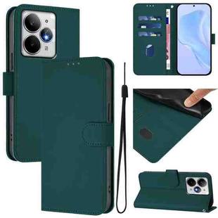 For Realme Neo7 Turbo 5G Skin Feel Solid Color Leather Phone Case with Lanyard(Dark Green)