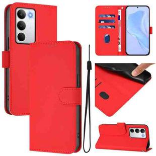 For Realme C71 4G Global Skin Feel Solid Color Leather Phone Case with Lanyard(Red)