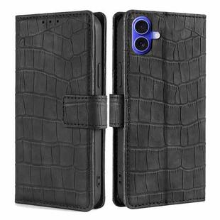 For iPhone 16 Skin Feel Crocodile Magnetic Clasp Leather Phone Case(Black)