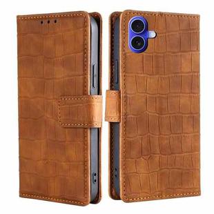 For iPhone 16 Skin Feel Crocodile Magnetic Clasp Leather Phone Case(Brown)