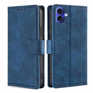 For iPhone 16 Skin Feel Crocodile Magnetic Clasp Leather Phone Case(Blue)