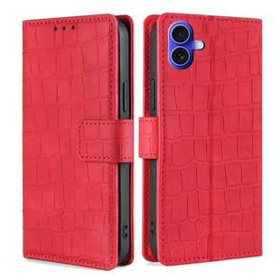 For iPhone 16 Skin Feel Crocodile Magnetic Clasp Leather Phone Case(Red)