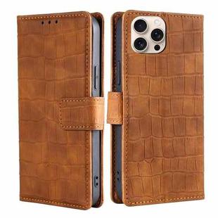 For iPhone 16 Pro Skin Feel Crocodile Magnetic Clasp Leather Phone Case(Brown)