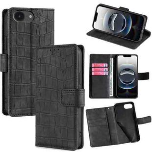 For iPhone 16e Skin Feel Crocodile Magnetic Clasp Leather Phone Case(Black)