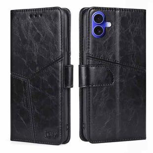 For iPhone 16 Geometric Stitching Leather Phone Case(Black)