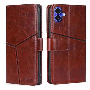 For iPhone 16 Geometric Stitching Leather Phone Case(Dark Brown)