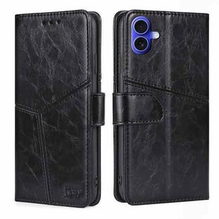 For iPhone 16 Plus Geometric Stitching Leather Phone Case(Black)