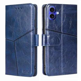 For iPhone 16 Plus Geometric Stitching Leather Phone Case(Blue)