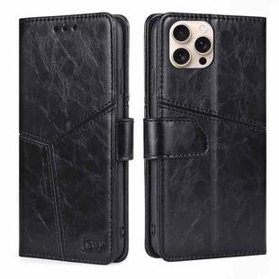 For iPhone 16 Pro Geometric Stitching Leather Phone Case(Black)