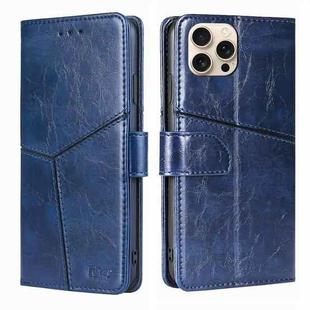 For iPhone 16 Pro Geometric Stitching Leather Phone Case(Blue)