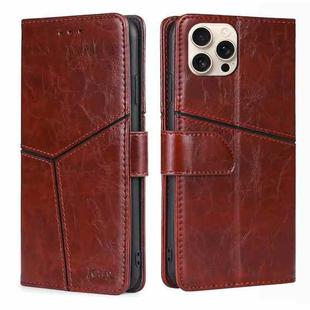 For iPhone 16 Pro Geometric Stitching Leather Phone Case(Dark Brown)