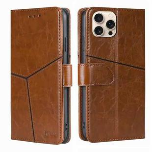 For iPhone 16 Pro Max Geometric Stitching Leather Phone Case(Light Brown)