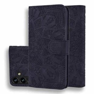 For Samsung Galaxy S24 5G Mandala Embossed Dual-Fold Calf Leather Phone Case(Black)