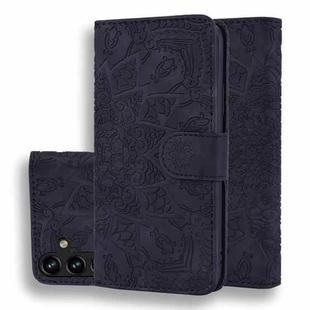 For Samsung Galaxy S24 FE 5G Mandala Embossed Dual-Fold Calf Leather Phone Case(Black)