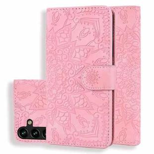 For Samsung Galaxy S24 FE 5G Mandala Embossed Dual-Fold Calf Leather Phone Case(Pink)