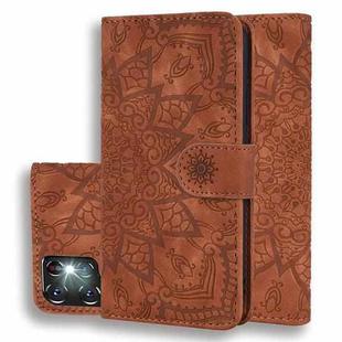 For Samsung Galaxy S24 Ultra 5G Mandala Embossed Dual-Fold Calf Leather Phone Case(Brown)