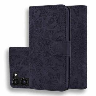 For Samsung Galaxy S23 5G Mandala Embossed Dual-Fold Calf Leather Phone Case(Black)