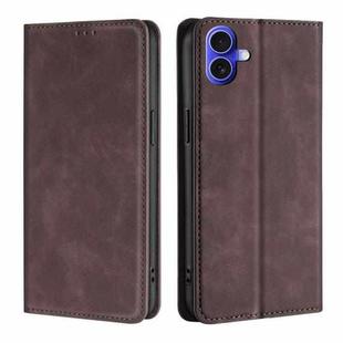 For iPhone 16 Skin Feel Magnetic Leather Phone Case(Dark Brown)