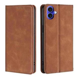 For iPhone 16 Skin Feel Magnetic Leather Phone Case(Light Brown)