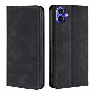 For iPhone 16 Plus Skin Feel Magnetic Leather Phone Case(Black)