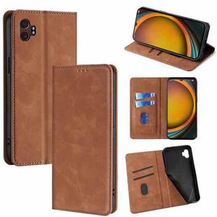 For Samsung Galaxy Xcover 7 Pro 5G Skin Feel Magnetic Leather Phone Case(Light Brown)