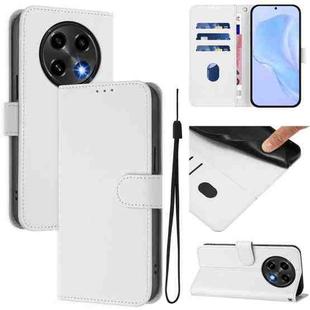 For OPPO A2 Pro 5G Global Skin Feel Solid Color Leather Phone Case with Lanyard(White)