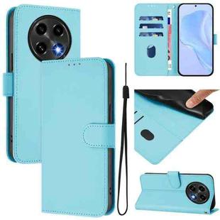 For OPPO A2 Pro 5G Global Skin Feel Solid Color Leather Phone Case with Lanyard(Sky Blue)