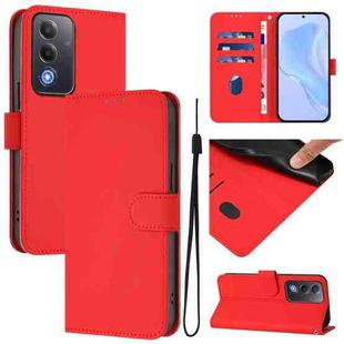 For OPPO A3 Pro Global Skin Feel Solid Color Leather Phone Case with Lanyard(Red)