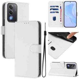 For OPPO A3 Pro Global Skin Feel Solid Color Leather Phone Case with Lanyard(White)