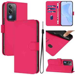 For OPPO A3 Pro Global Skin Feel Solid Color Leather Phone Case with Lanyard(Rose Red)