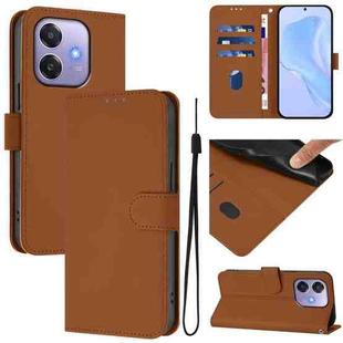 For OPPO A3x 5G Global Skin Feel Solid Color Leather Phone Case with Lanyard(Brown)