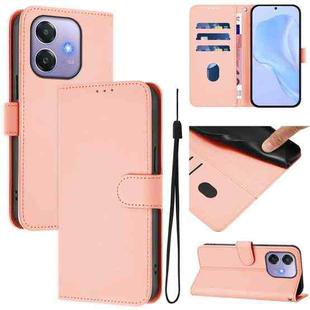 For OPPO A3x 5G Global Skin Feel Solid Color Leather Phone Case with Lanyard(Pink)