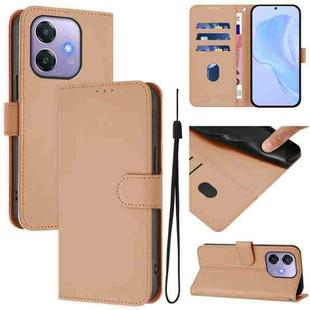 For OPPO A3x 5G Global Skin Feel Solid Color Leather Phone Case with Lanyard(Nude)