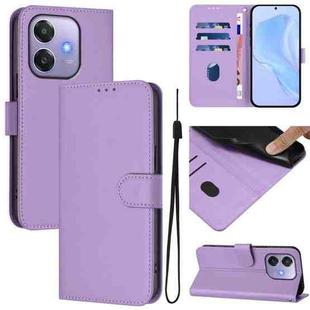 For OPPO A3x 5G Global Skin Feel Solid Color Leather Phone Case with Lanyard(Lavender Purple)