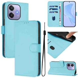 For OPPO A3x 5G Global Skin Feel Solid Color Leather Phone Case with Lanyard(Sky Blue)