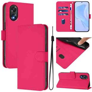 For OPPO A38 4G / A18 4G Global Skin Feel Solid Color Leather Phone Case with Lanyard(Rose Red)