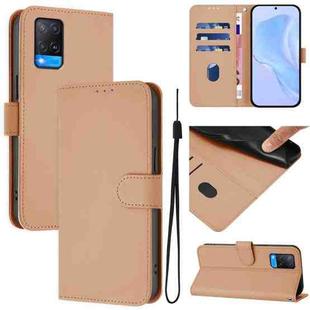 For OPPO A54 4G / A54s / A55 5G Skin Feel Solid Color Leather Phone Case with Lanyard(Nude)