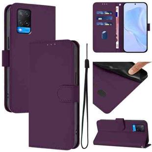 For OPPO A54 4G / A54s / A55 5G Skin Feel Solid Color Leather Phone Case with Lanyard(Violet)