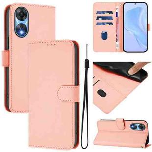 For OPPO A78 5G Global Skin Feel Solid Color Leather Phone Case with Lanyard(Pink)