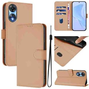 For OPPO A78 5G Global Skin Feel Solid Color Leather Phone Case with Lanyard(Nude)