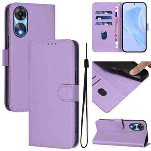 For OPPO A78 5G Global Skin Feel Solid Color Leather Phone Case with Lanyard(Lavender Purple)