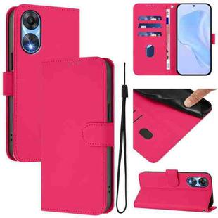 For OPPO A78 5G Global Skin Feel Solid Color Leather Phone Case with Lanyard(Rose Red)