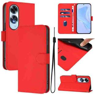 For OPPO A60 4G Global Skin Feel Solid Color Leather Phone Case with Lanyard(Red)