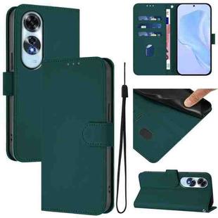 For OPPO A60 4G Global Skin Feel Solid Color Leather Phone Case with Lanyard(Dark Green)