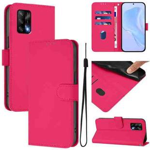 For OPPO A74 4G / F19 / F19s Skin Feel Solid Color Leather Phone Case with Lanyard(Rose Red)